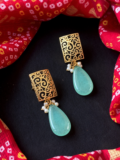 Earring with Monalisa Stone and Square Designer Top