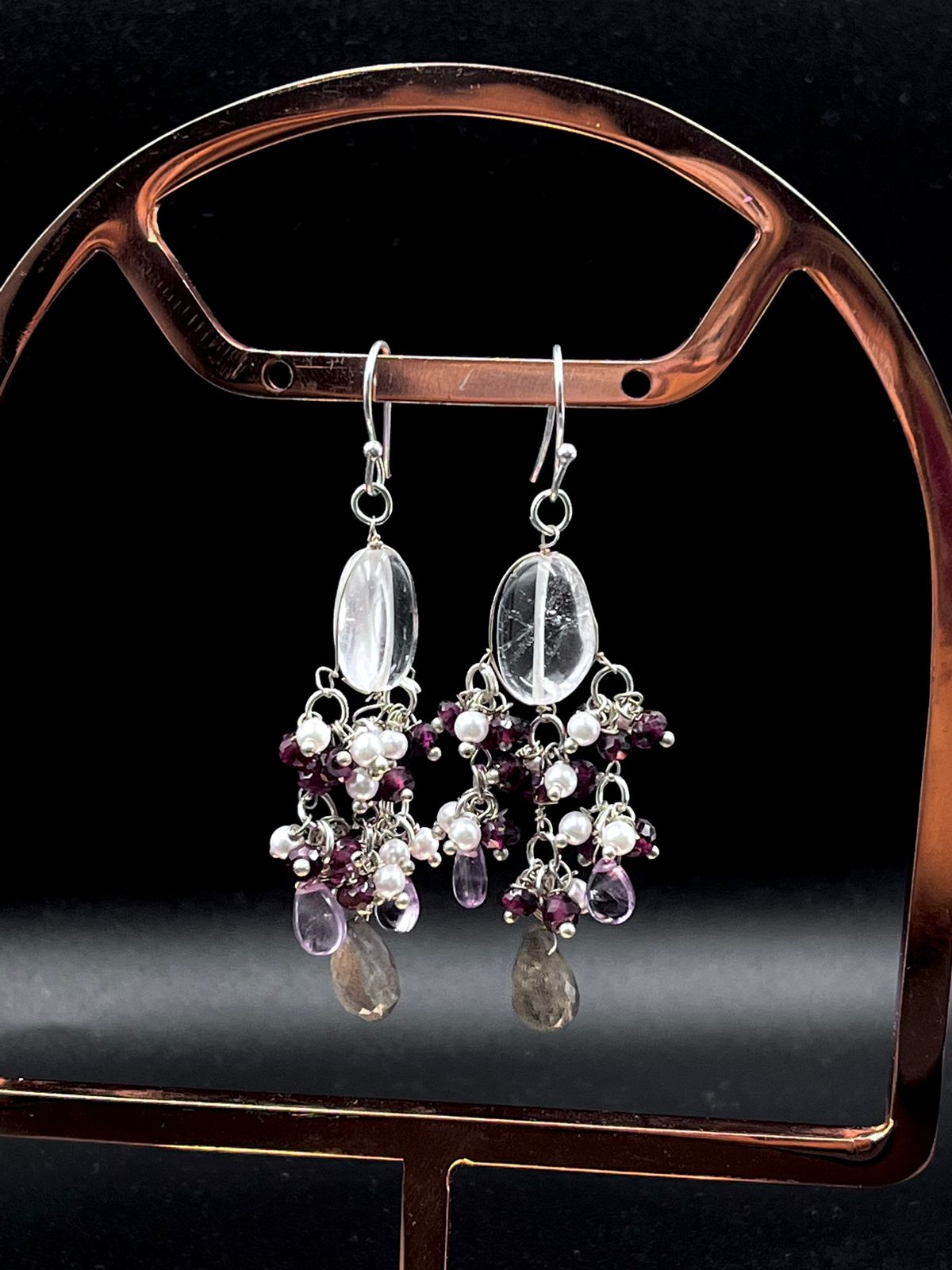 Sapphire stone Beaded 92.5 Silver Earring