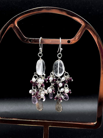 Sapphire stone Beaded 92.5 Silver Earring