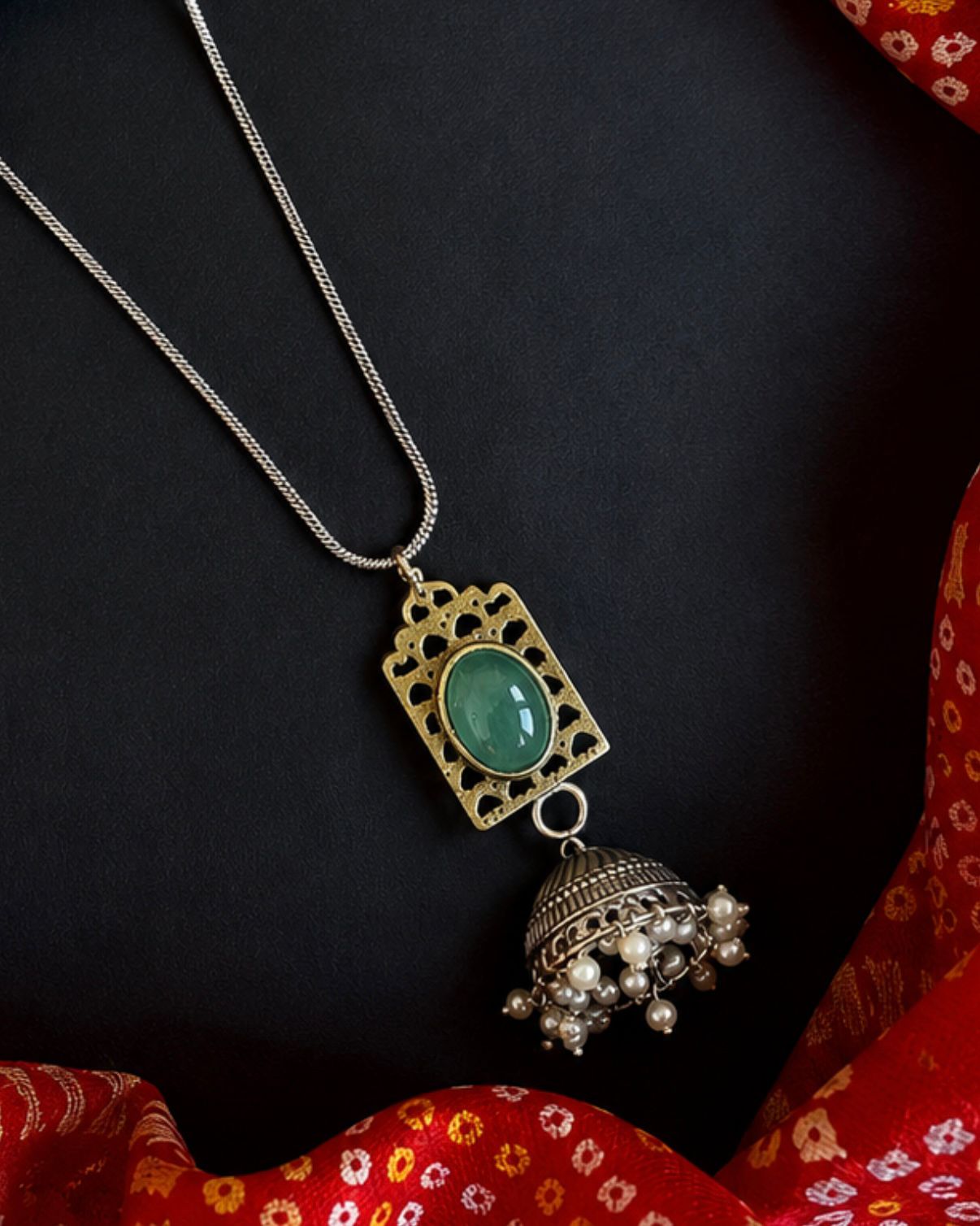 Dual Tone Pendant Chain Necklace