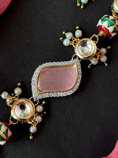 AD with Monalisa Stone Meenakari Kundan Beaded Bracelet