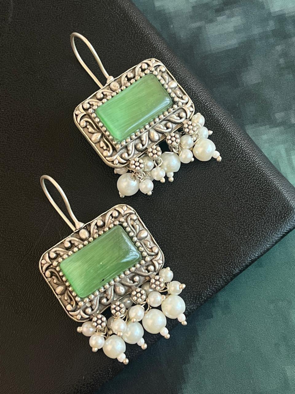 Monalisa Stone Silver Replica Baeded Earring