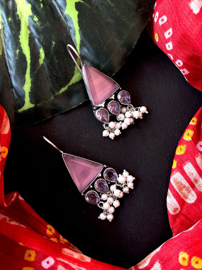 Triangular Monalisa Stone Beaded Earring