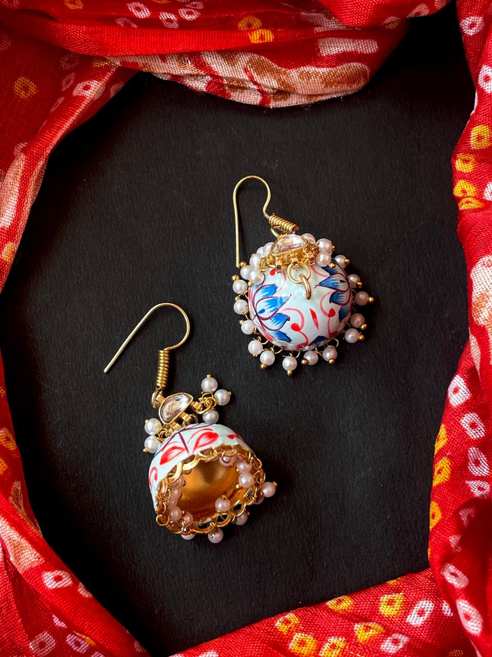 Meenakai Hand Painted Jhumka with Pachi Kundan Earring