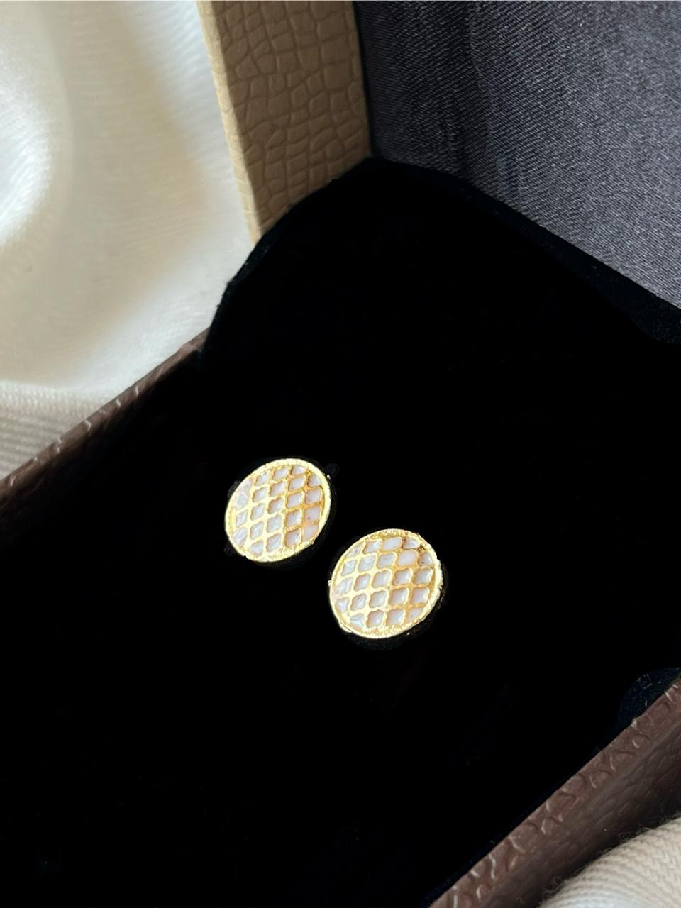Gold-Plated Meenakari Checkered Small Stud Earring