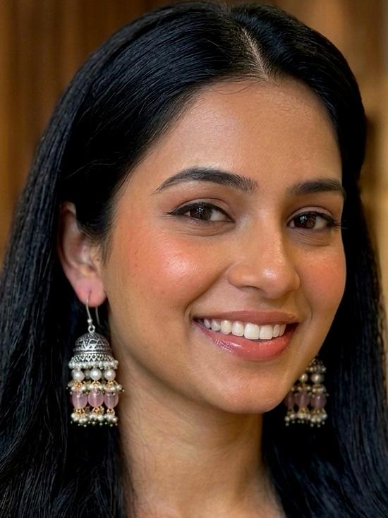 Stone Beaded Oxidized Ethnic Earring