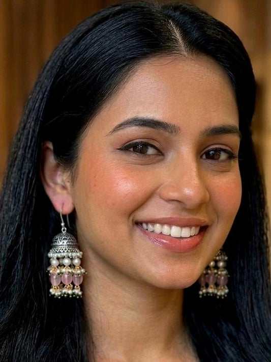 Stone Beaded Oxidized Ethnic Earring