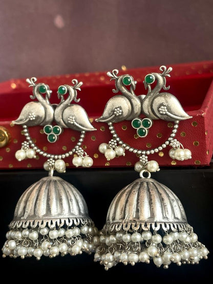 Silver Replica Bird Shape Top and Jhumka Earring