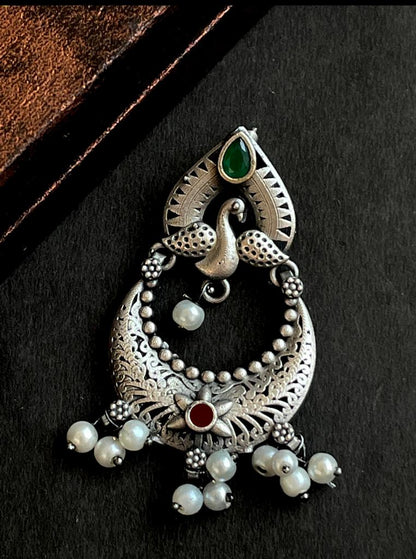 Peacock Shape Chandbali Oxidized Drop Earring