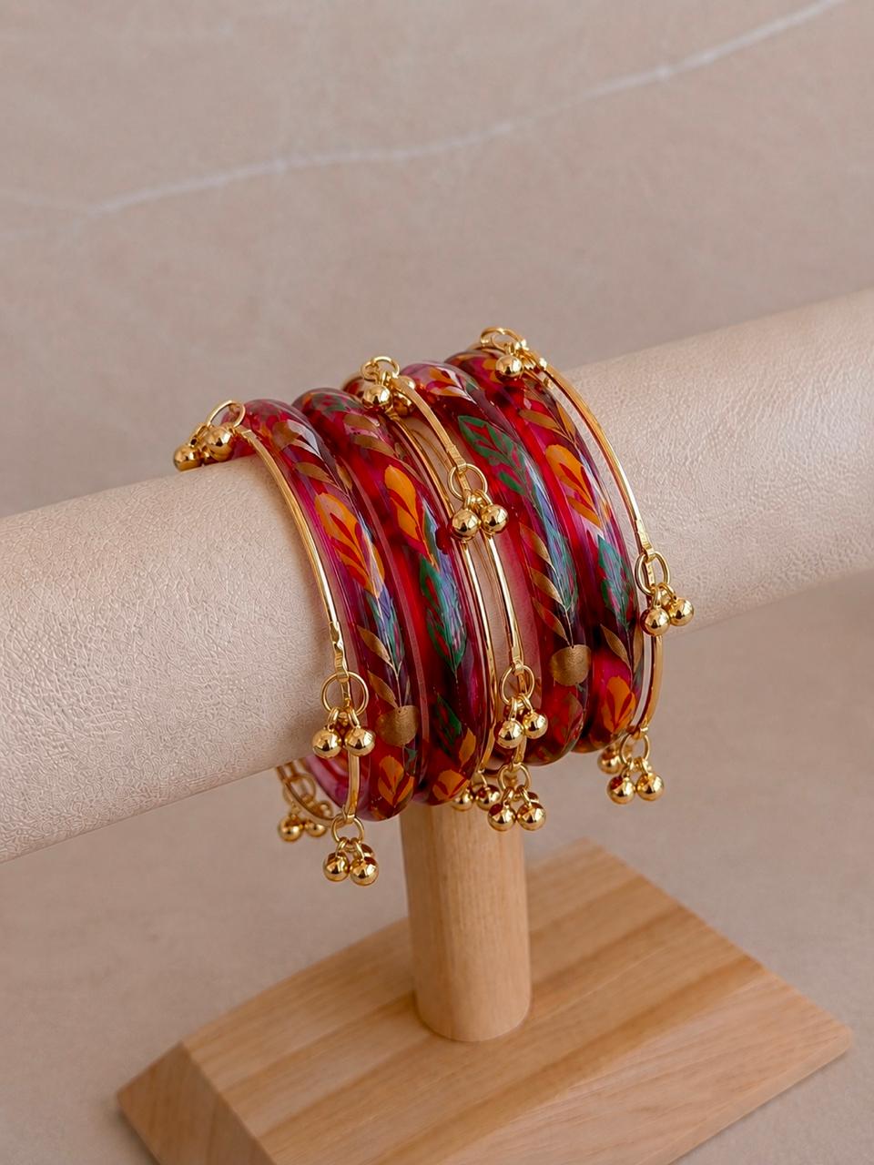 Glass Bangles with Metal Bangles set
