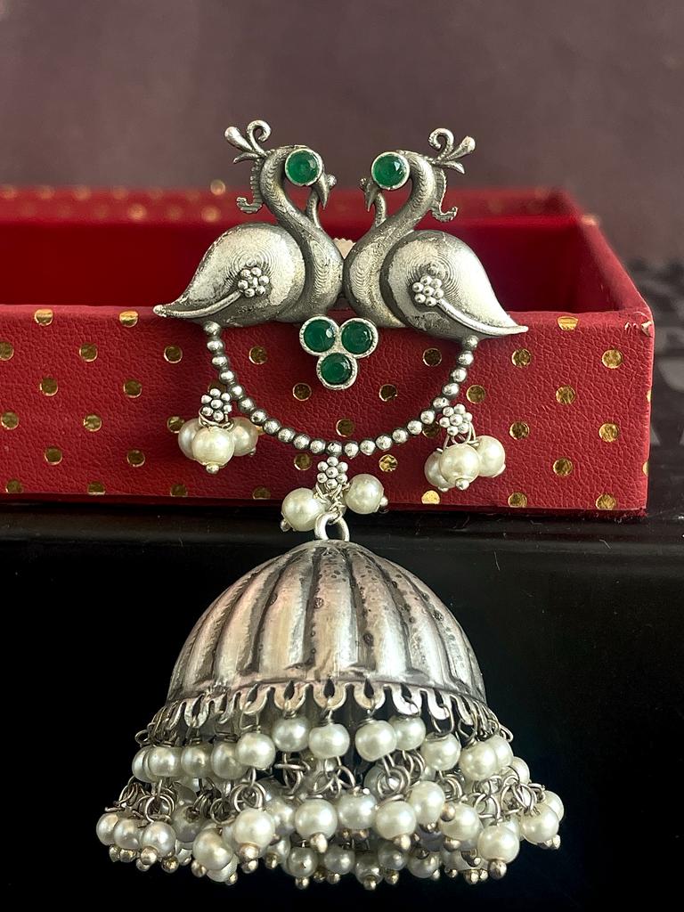 Silver Replica Bird Shape Top and Jhumka Earring