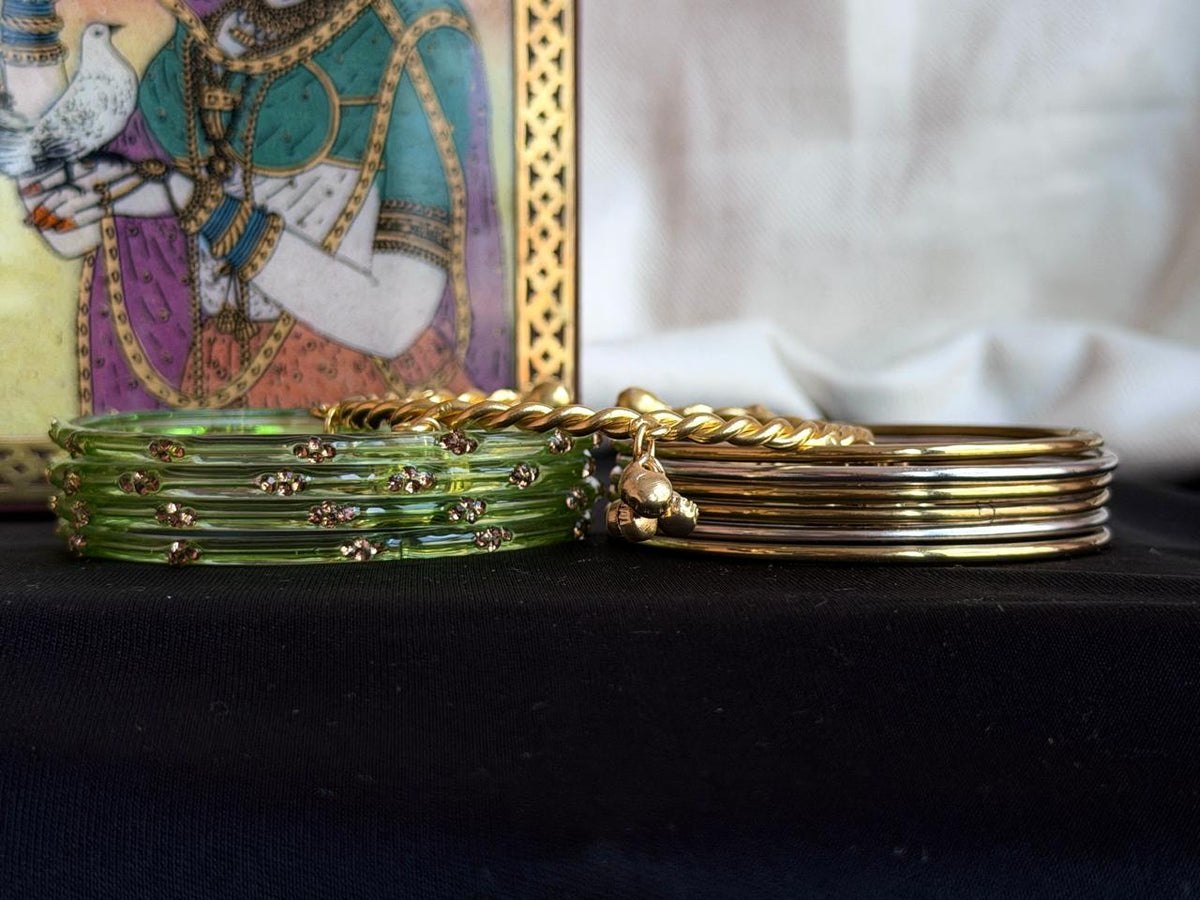Glass Bangles with Metal Bangles set