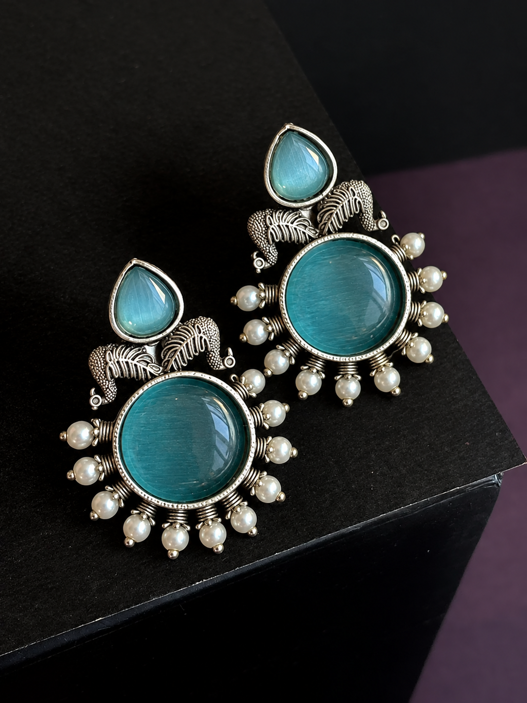Silver Replica Big Monalisa Stone Circular Stud Earring