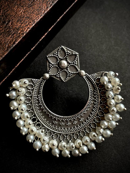 Black Polish Oxidized Antique Look Chandbali Oversized Stud Earring