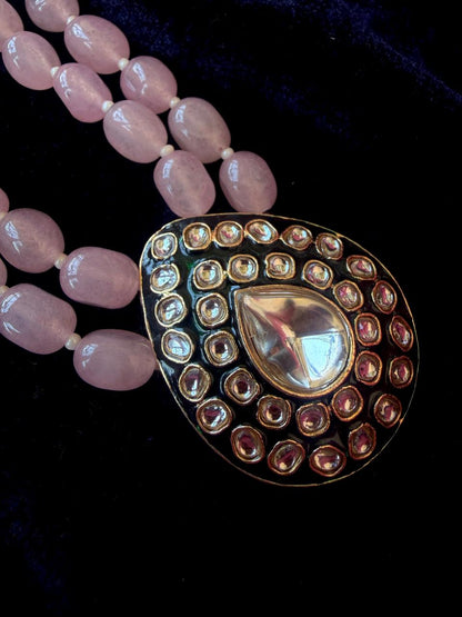Kundan Meenakari Pendant Stone Beaded Double Layered Mala Necklace