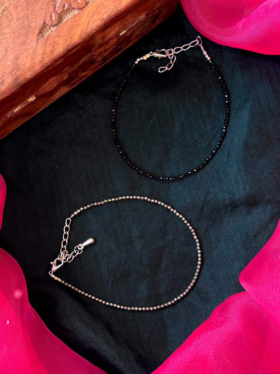 Pyrite and Black Beaded Anklet