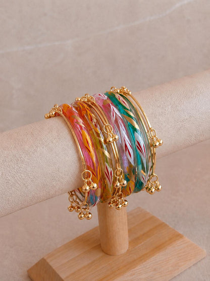 Glass Bangles with Metal Bangles set