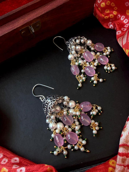 Stone Beaded Oxidized Ethnic Earring