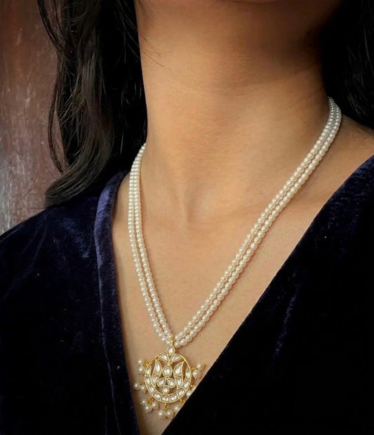 Pachi Kundan Pendant Pearl Mala Necklace