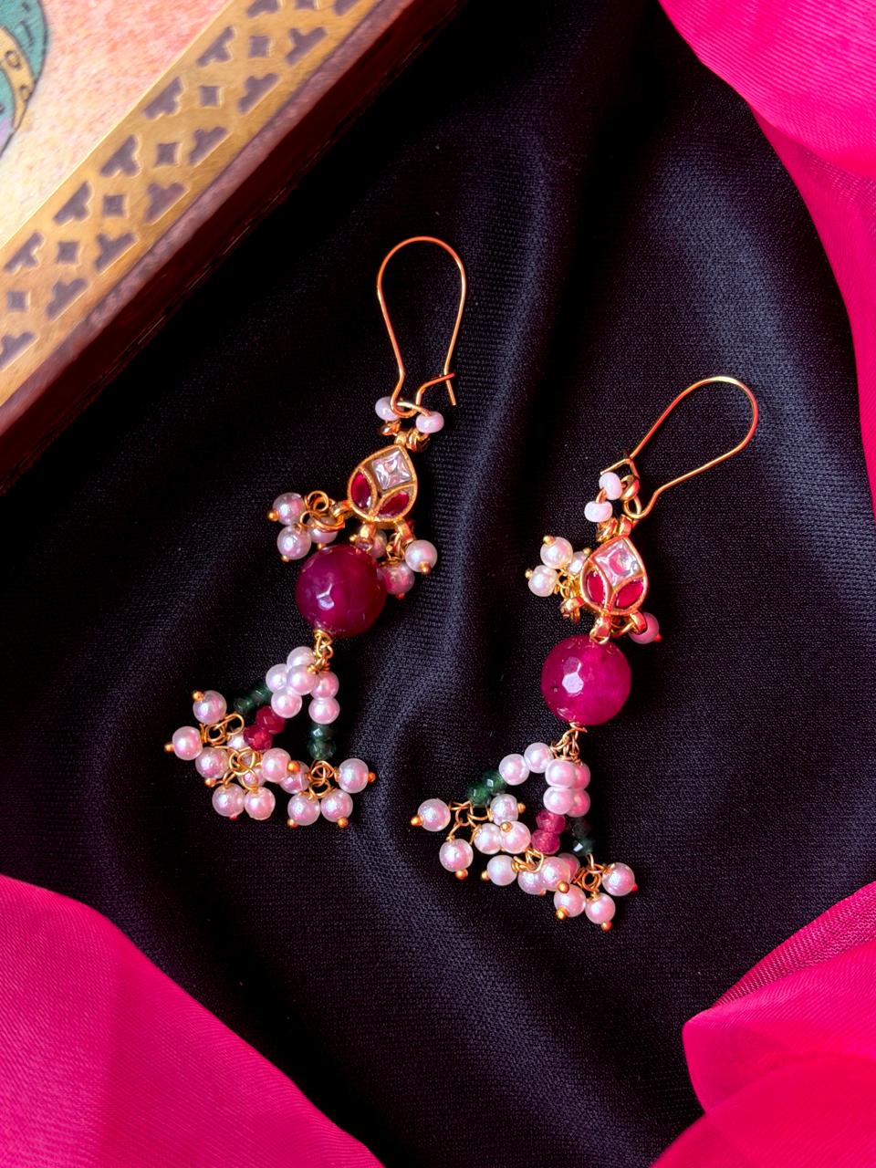 Pachi Kundan Stone Beads Beaded Earring