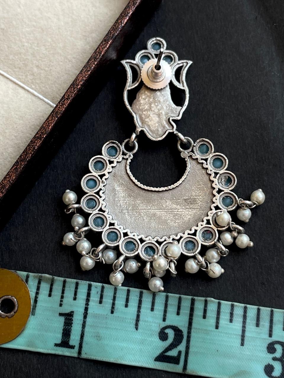 Oxidized Antique Look Stone work Drop Earring