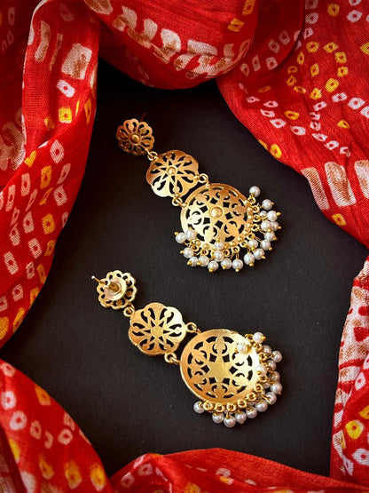 Golden Three Floral Beaded Earring
