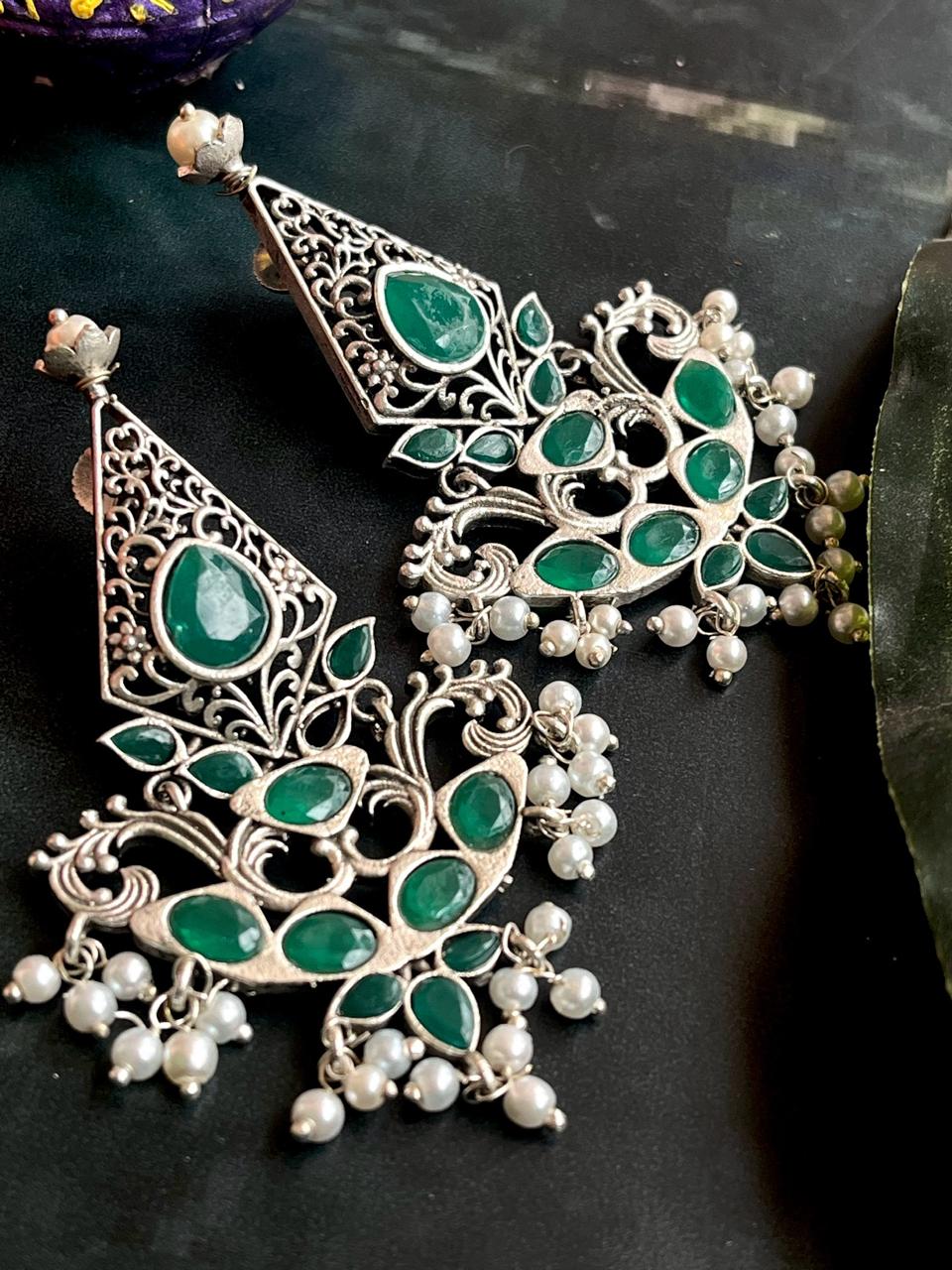 Silver Replica Oxidized Ethnic Earring