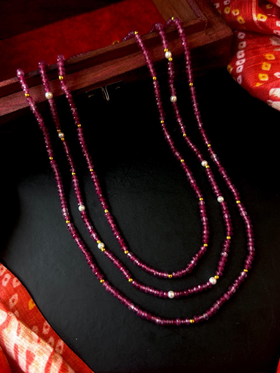 Stone Semi precious Beaded Three Layered Mala