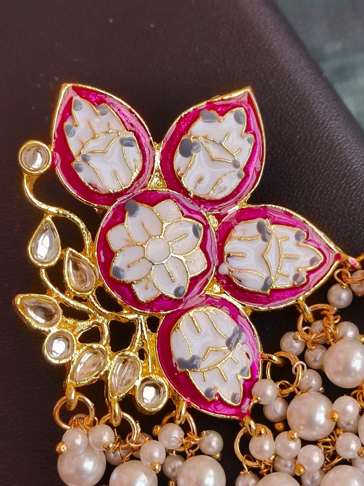 Meenakari Flower Top with Multi Beads Latkan Partywear Earring