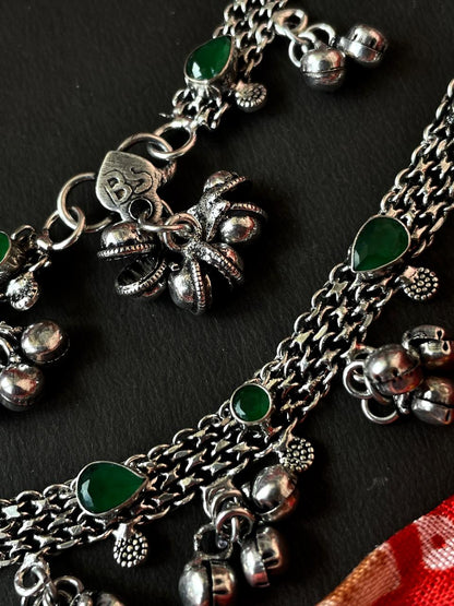 Monalisa Stone Silver Replica Ghunghroo Anklet