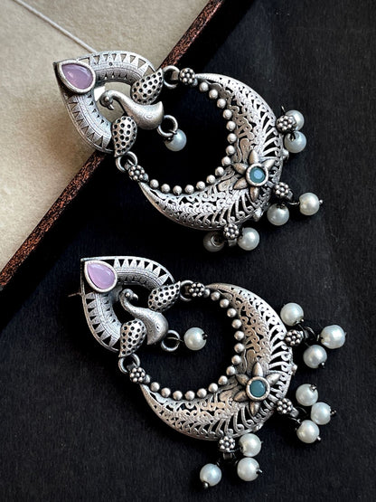 Peacock Shape Chandbali Oxidized Drop Earring