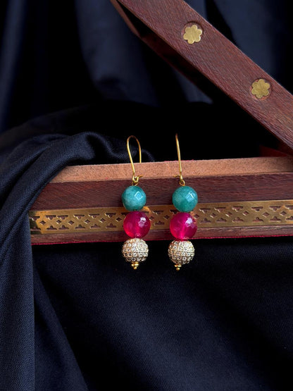 Stone Beads with AD Golden Ball Earring