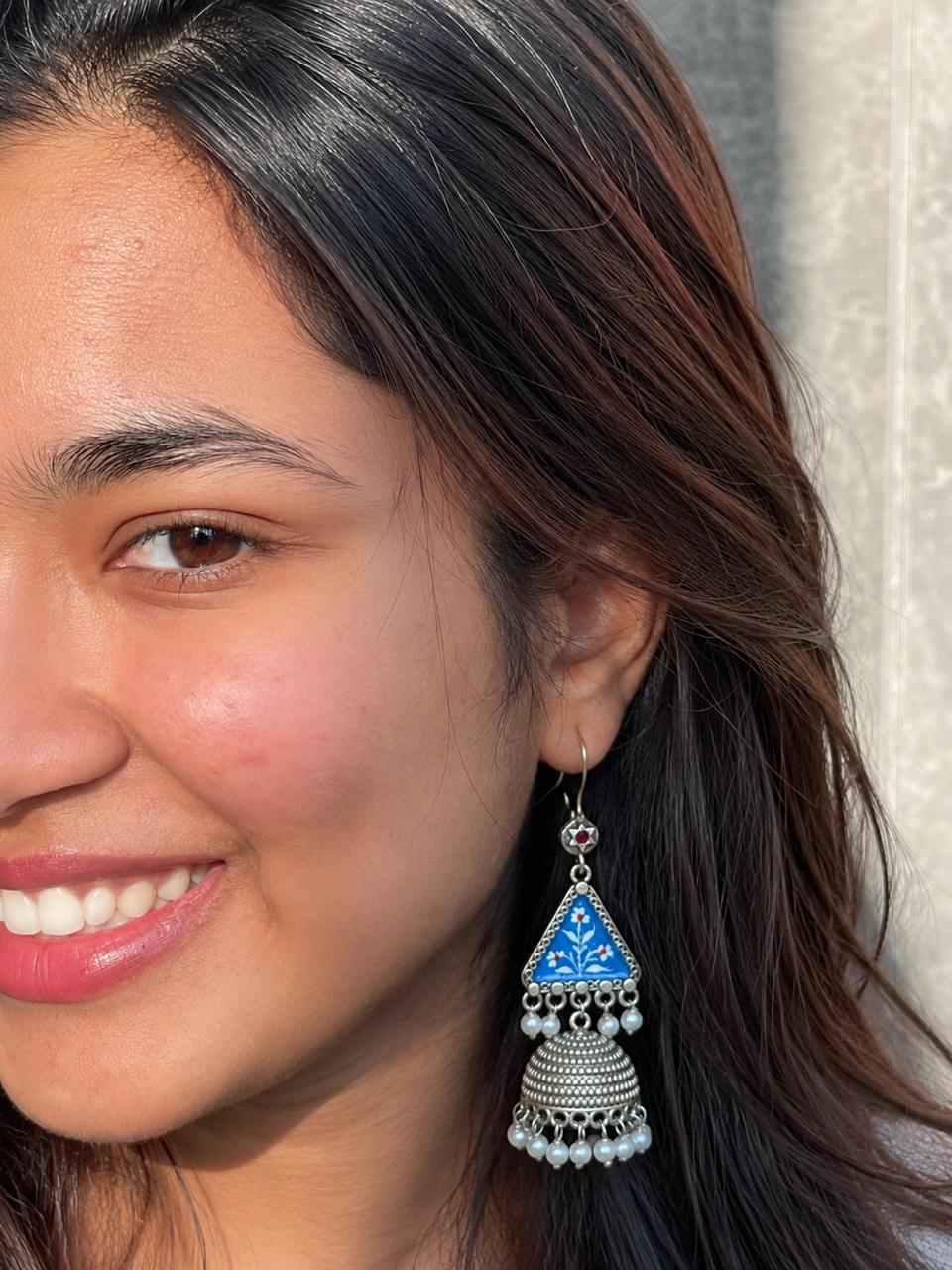 Hand Painted Top with Oxidized Jhumki Earring