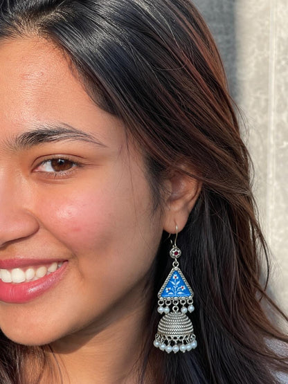 Hand Painted Top with Oxidized Jhumki Earring