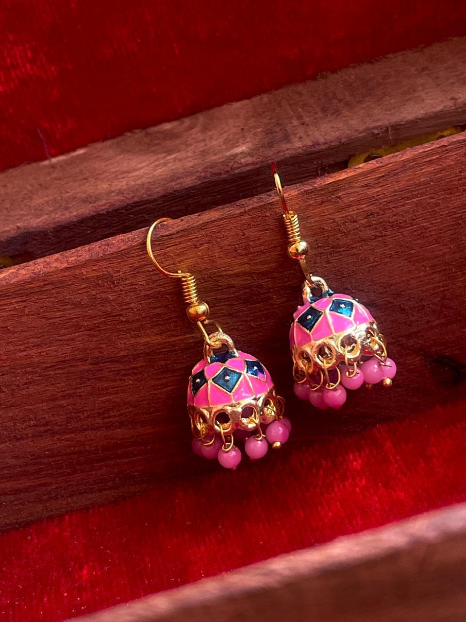 Meenakari Small Jhumki Earring (Set of 2 Pairs)