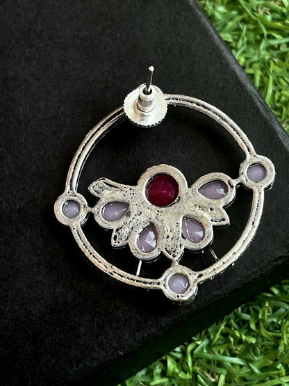 Oxidized Circular Stud Earring with stones