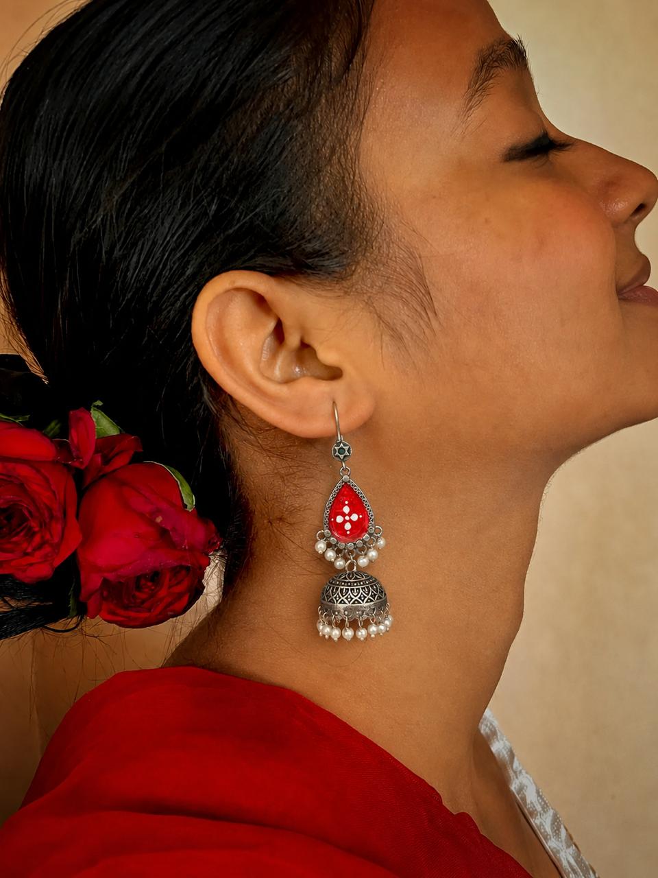 Hand Painted Top with Oxidized Jhumki Earring