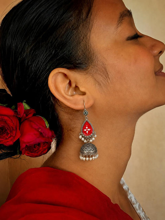 Hand Painted Top with Oxidized Jhumki Earring