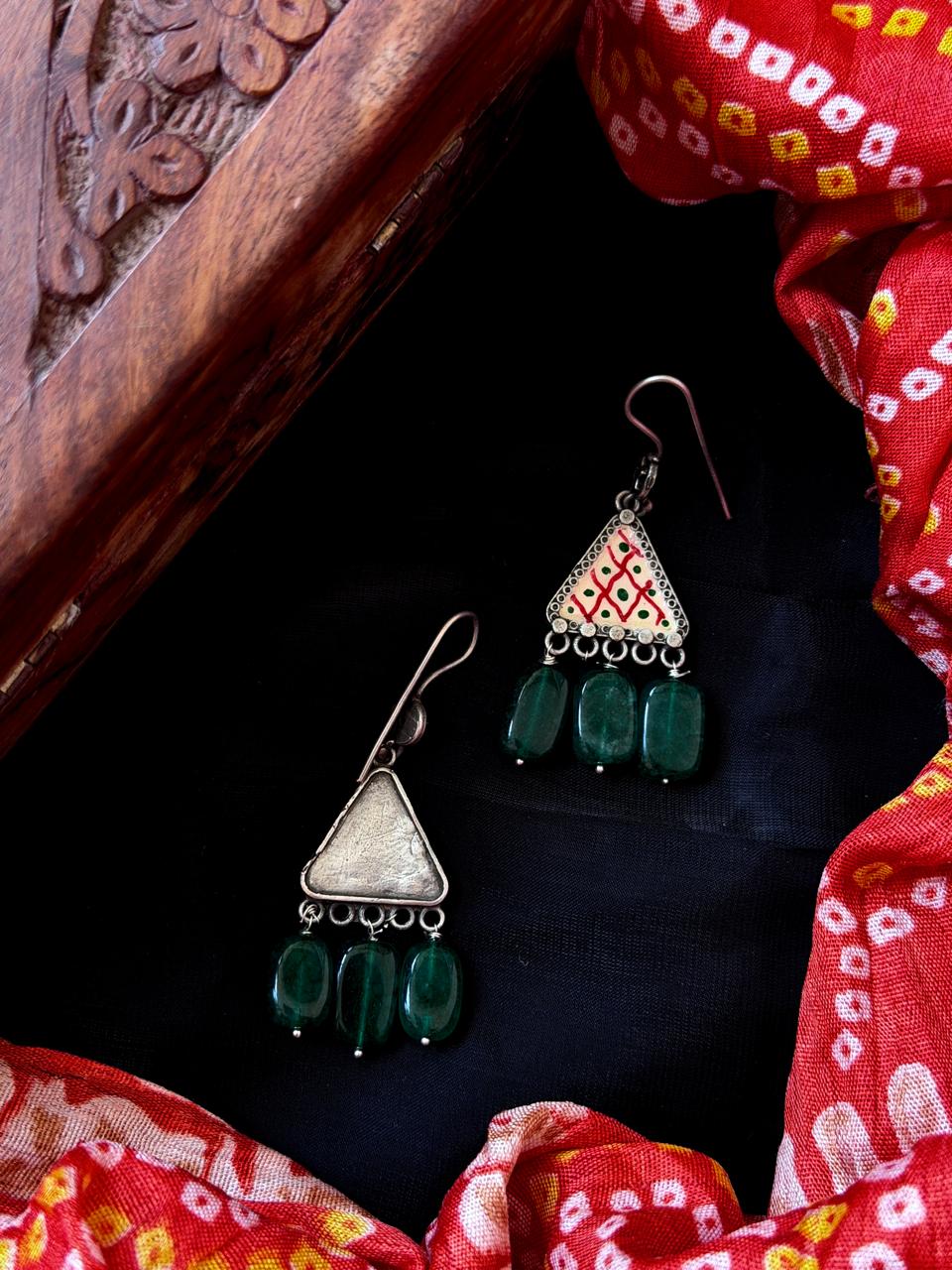 Hand Painted Top with Stones Earring
