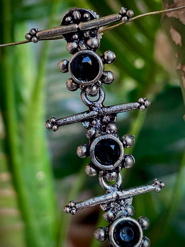 Oxidized German Silver Long Earring