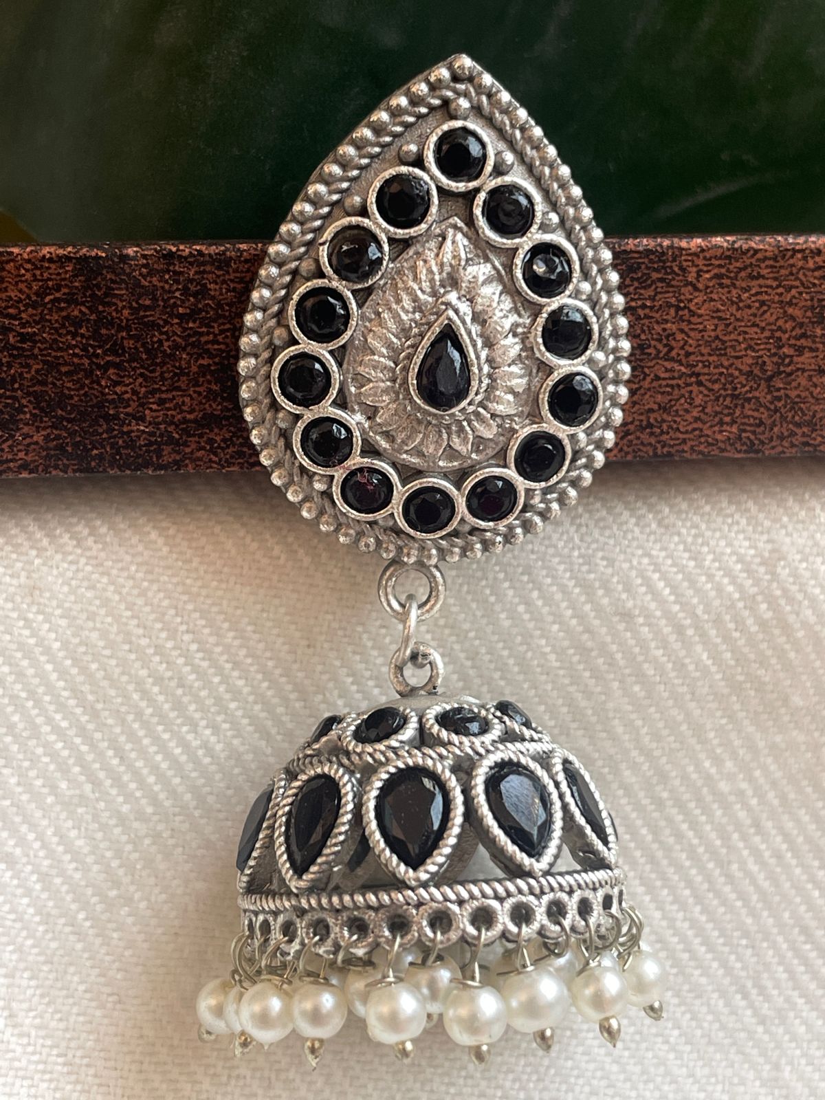 Silver Replica Jhumka Earring with Beads and stones