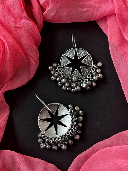 Black Polish Star Shape Oxidized with Ghunghroo Earring