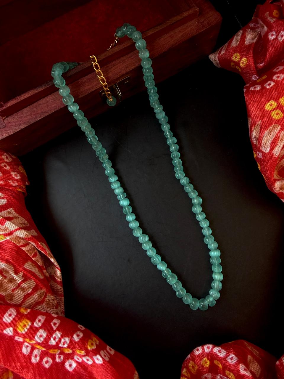 Pumpkin Beads Mala Necklace with Earring set