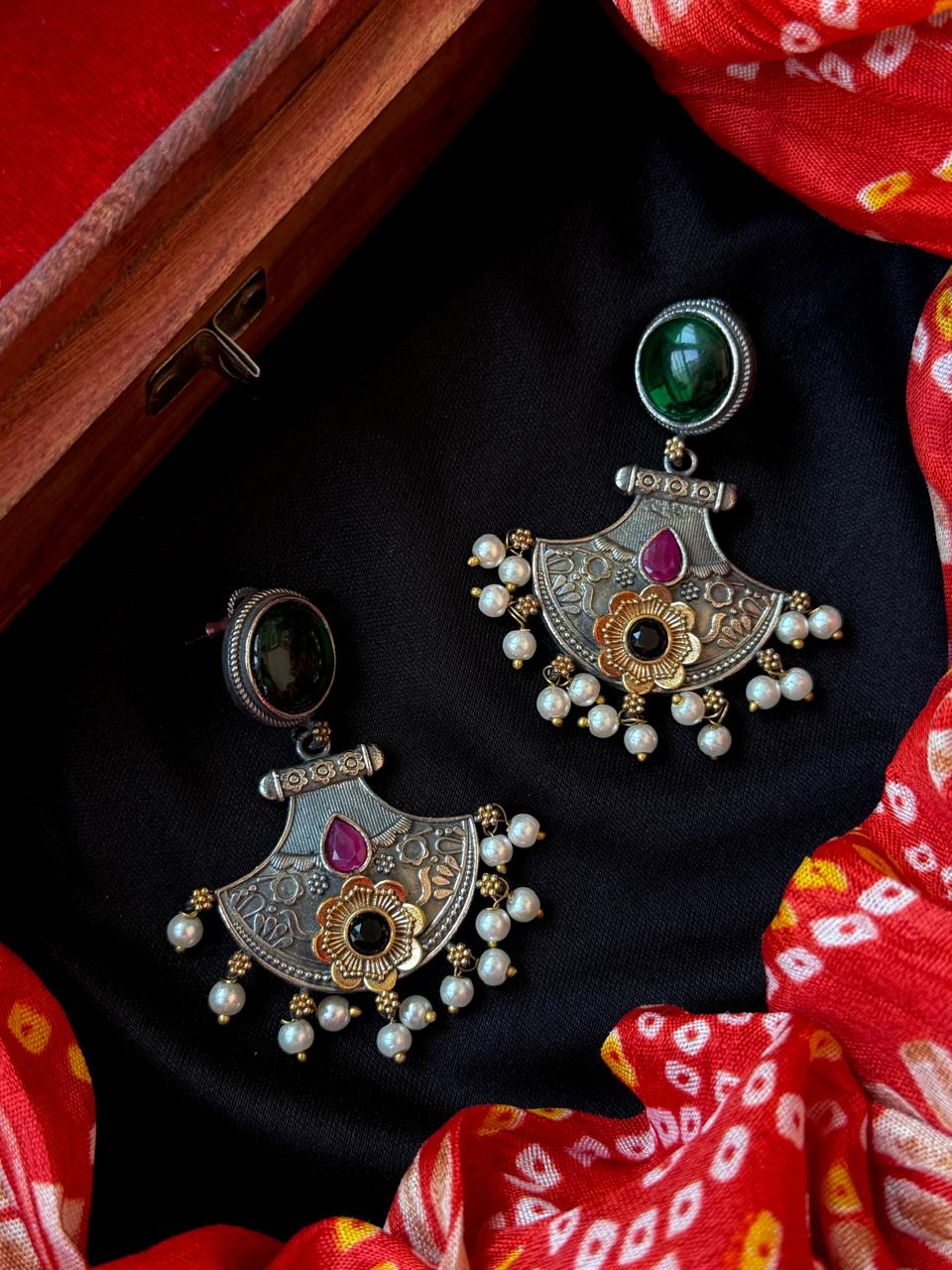 Dual Tone Peacock Pendant Chain Necklace with Earring set