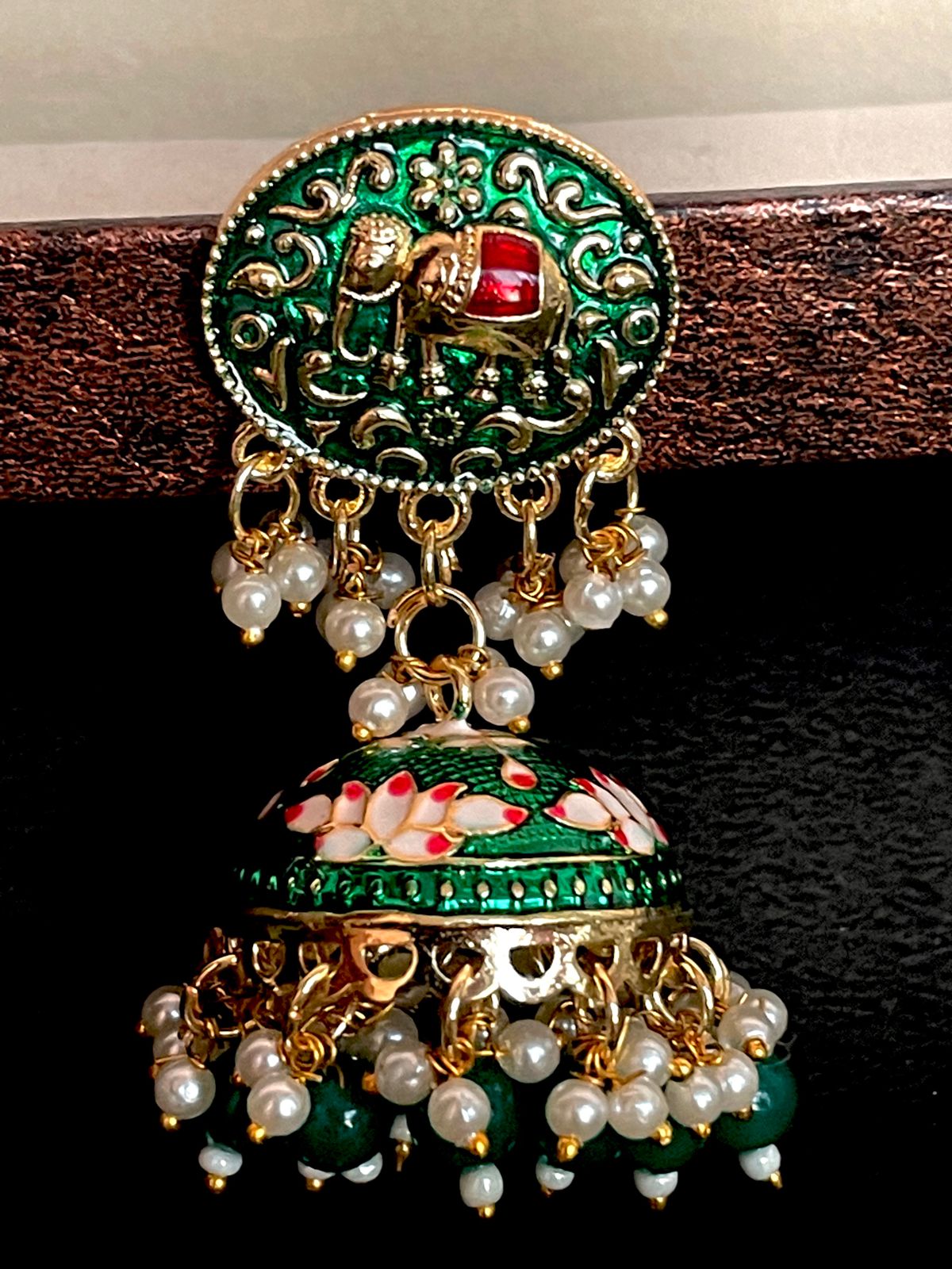 Elephant Top Meenakari Jhumka Earring