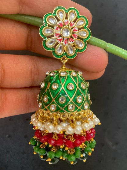 Meenakari Heavy Dome Shape Jhumka