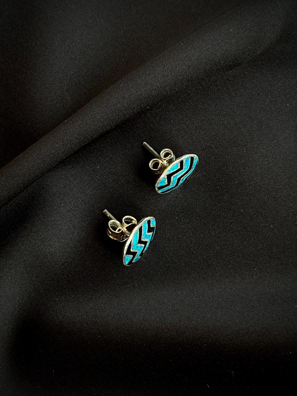 Meenakari Geometrical 92.5 Silver Stud Earring