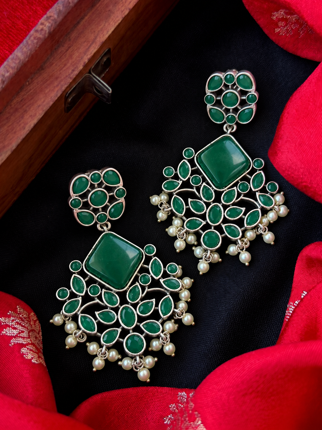 Monalisa Stone Oxidized Earring with Stone and beads work