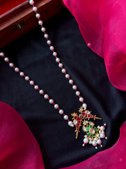 Pachi Kundan Pendant Stones Beads and Glass Pearl Mala Necklace
