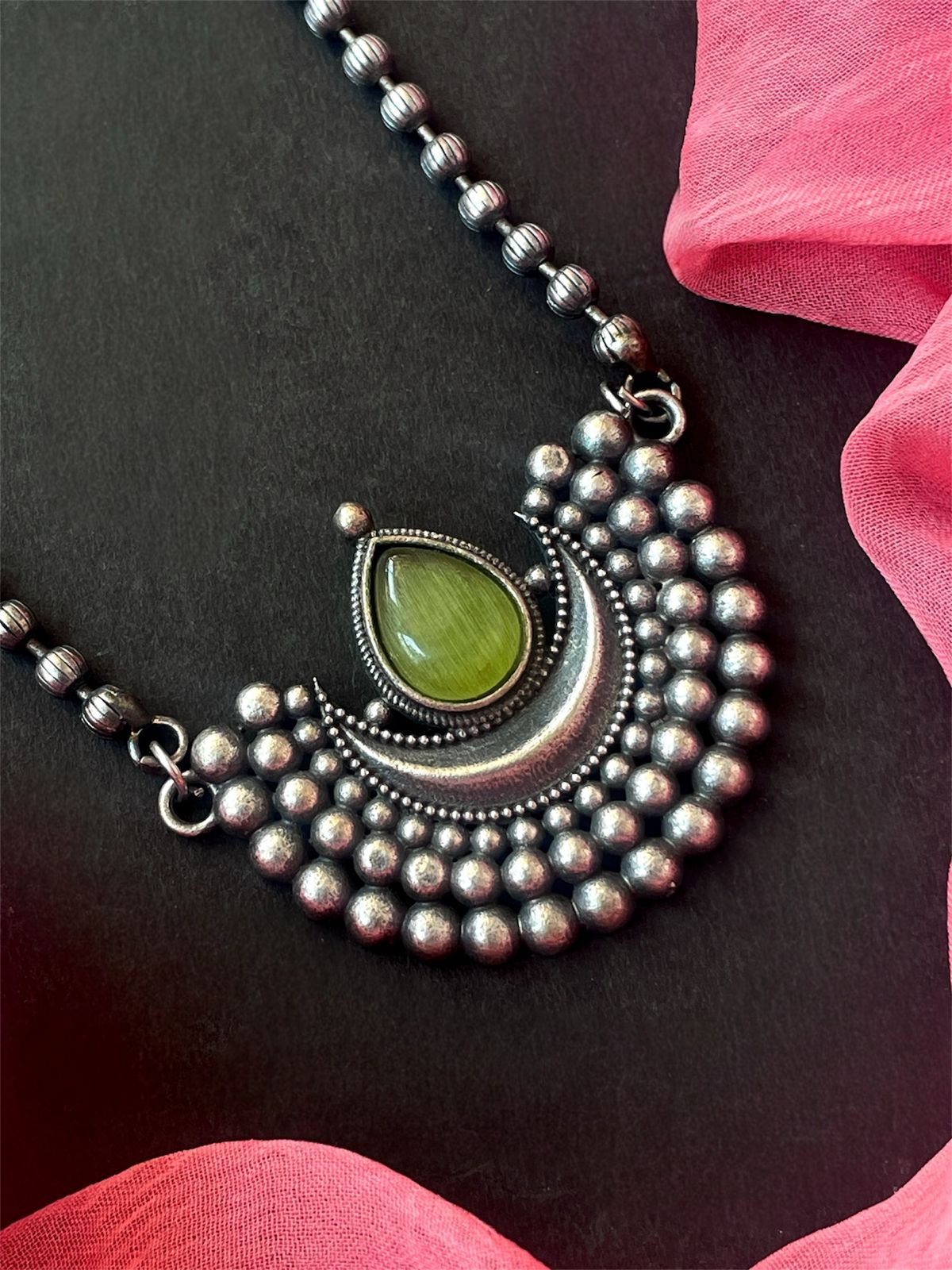 Monalisa Stone Moon shape Pendant Chain Necklace